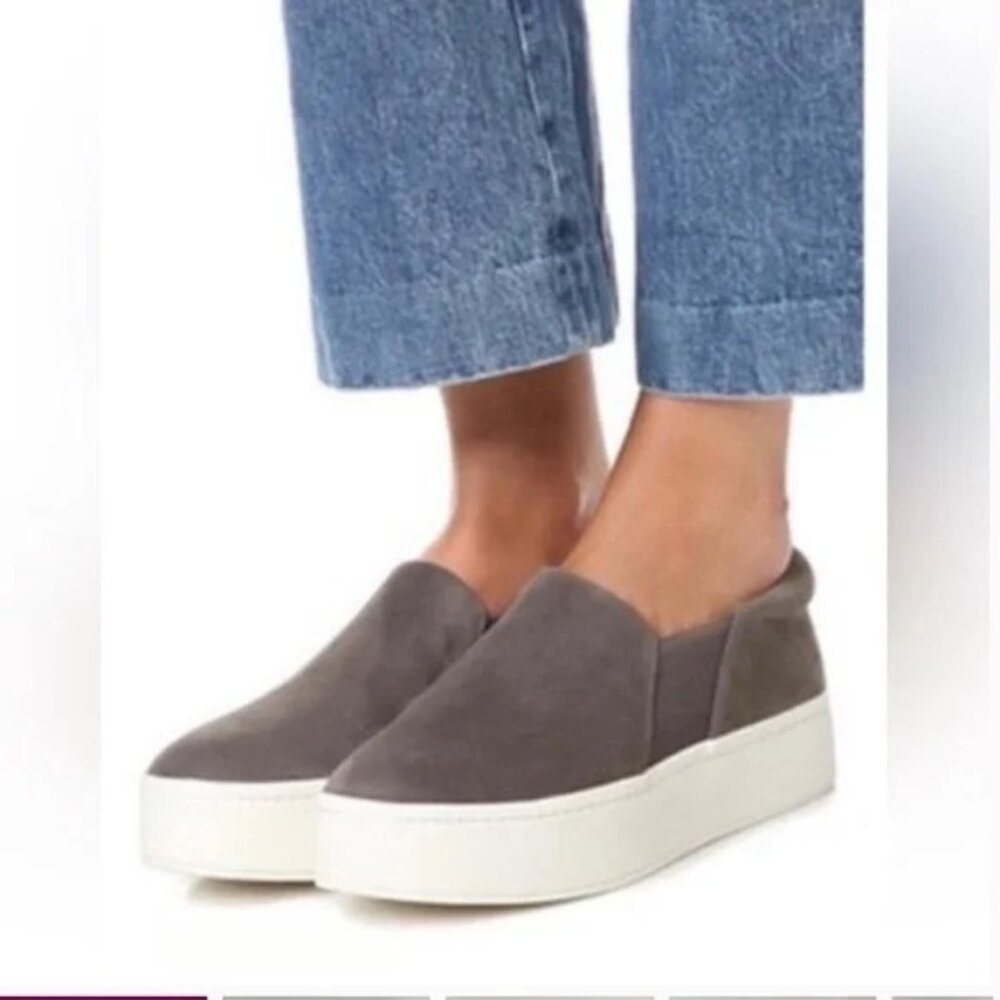 Vince Warren Gray Suede Platform Slip On Loafers Casual Minimalist Sneakers 9